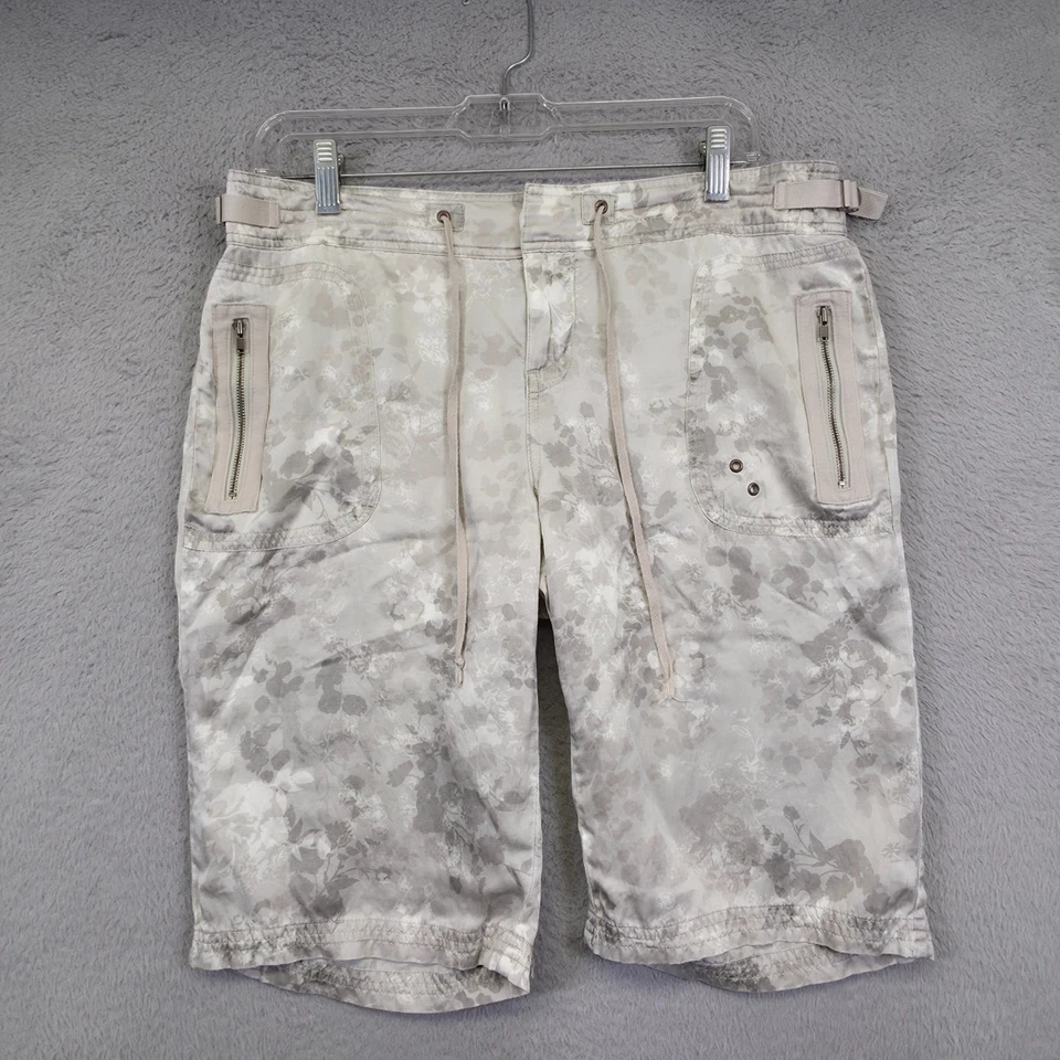 Da Nang Shorts Women L Beige Silk Camo Floral Bermuda Utility Surplus Indo Chine - Image 2 of 4