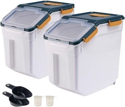 2 Pa 25lbs Rice Container with Wheels, Lar Flour and Grain Stora