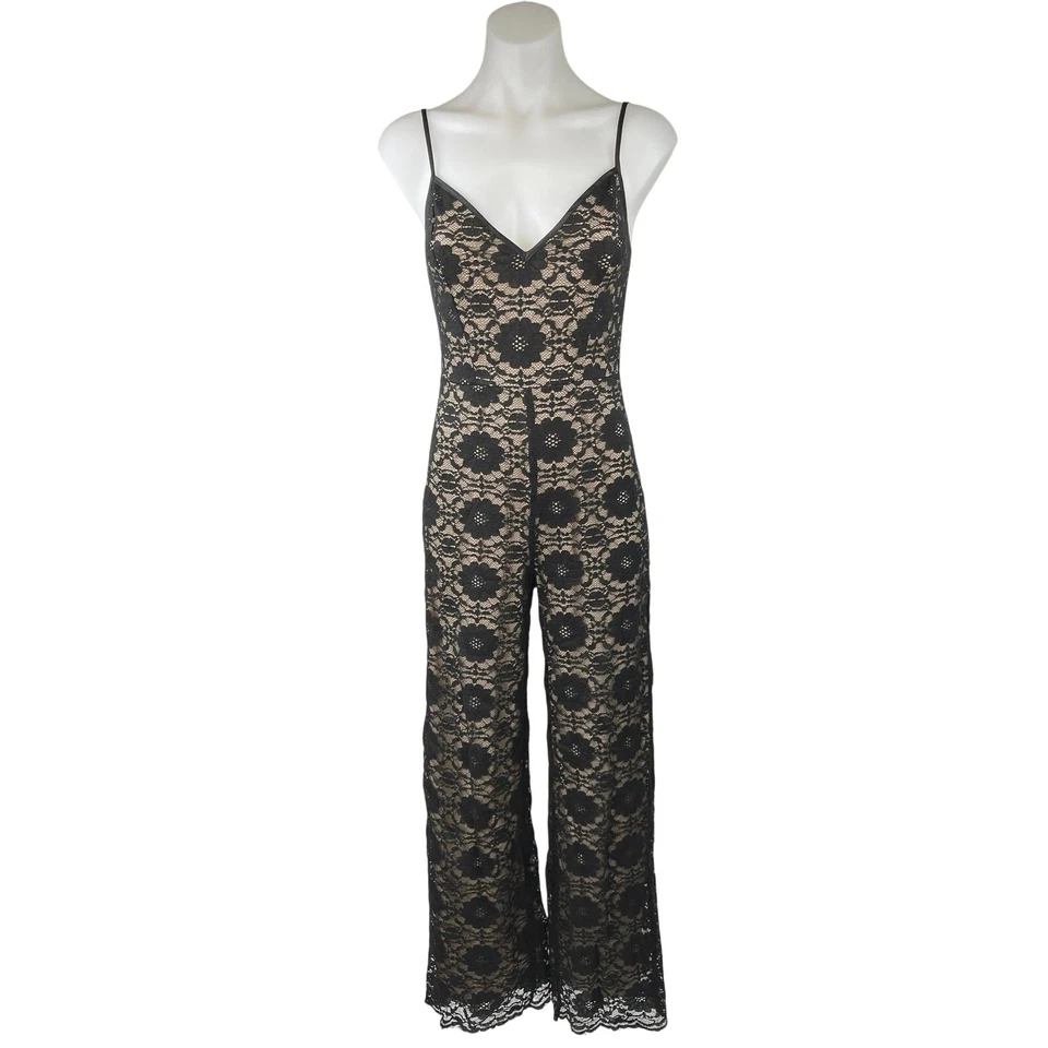 Ark & Co. Black Nude Lace Spaghetti Strap V-neck Cami Camisole Romper Jumpsuit S - Image 2 of 4