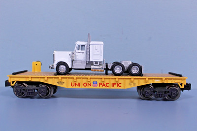 Menards Custom Designed Union Pacific Flatcar 2565 w/ Tractor Trailer-O Gauge F1