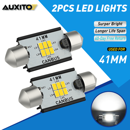 2x 41MM 42MM LED Interior Light Dome Map License Plate Bulbs 6000K White CANBUS - Picture 1 of 10
