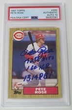 Pete Rose REDS Signed Autograph 1987 Topps Card # 200 w/ 3 insc. PSA 10 Auto