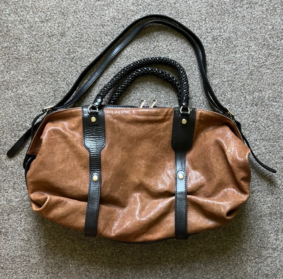 Bolso de Mano Grande de Cuero Jaspe Gryson Forro de Gamuza Marrón Negro Foto 3 de 4