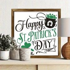 Rustic Happy St Patricks Day Wooden Plaque Farmhouse Shamrock Desktop Decoration