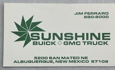 Sunshine Buick & GMC Truck, Jim Ferraro, Albuquerque NM, Business Card, 1990s