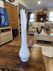 Vintage Mid Century Swung Fenton Glass Vase Hobnail White Milk Glass 15.5”Tall