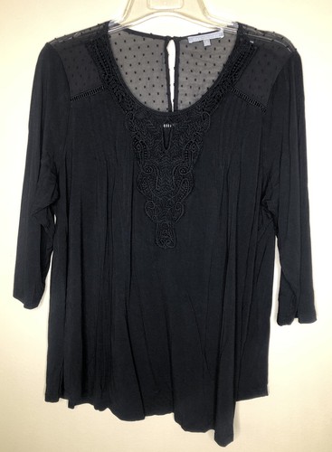 Black with Lace Top by Daniel Rainn 2X Back Button 3/4 Sleeve Soft & Stretchy - Picture 2 of 9
