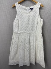 Old Navy Dress Sz 14 White Eyelet Cotton Summer Boho Cottagecore Coastal Classic