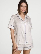 NWT Victoria s Secret Satin Short Pajama Set Coconut White Blue Floral SZ S