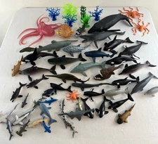 Lot of 50 Marine Life Figurines Whales Dolphins Fish Octopus Sea Ocean Animals