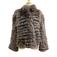 REAL FOX FUR SHORT COAT JACKET VOLUMINOUS THICK WARM BROWN SIZE M JAPAN
