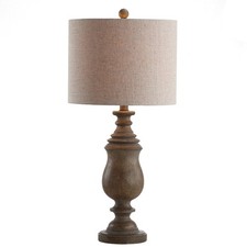 JONATHAN Y 28.5" Brown Faux Wood Resin Table Lamp, Traditional Balustrade Nig...