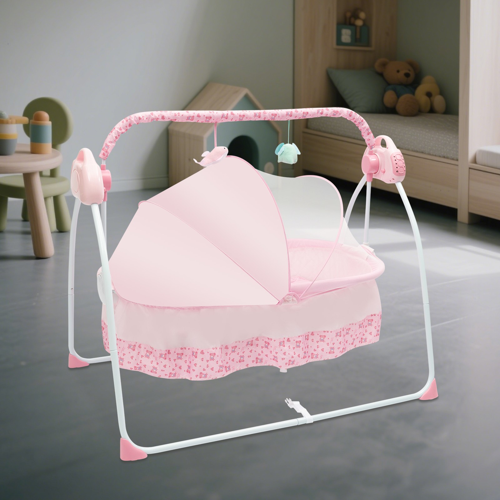Adjustable Baby Crib Cradle Auto Swing Rocking Bassinet 5 Gears Remote Control