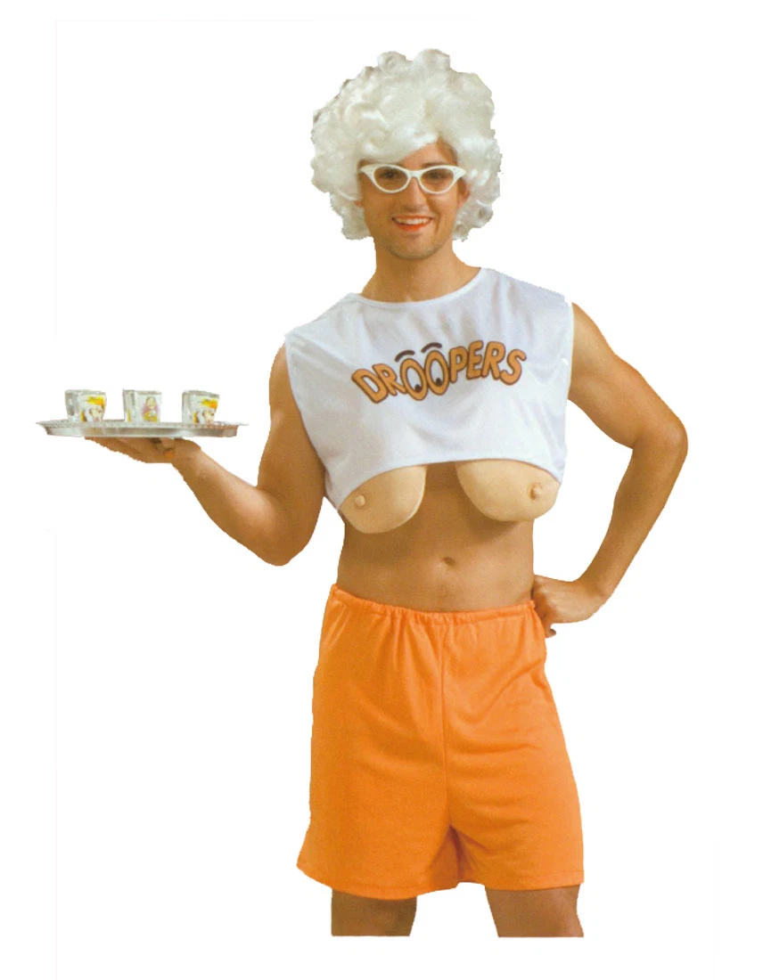 Men's Funny Droopers Costume Hooters Big Fake Boobs Fancy Dress Stag Party