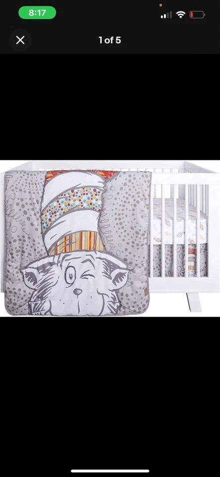 Dr. Seuss Peek-a-Boo Cat in The Hat 4 Piece Crib Bedding Set - Image 2 of 4