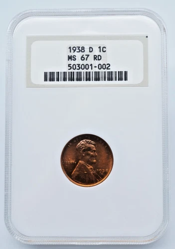 1938-D Lincoln Wheat 1c Cent NGC MS 67 RD Old Holder - C1989