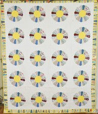 CHEERY Vintage Dresden Plate Antique Quilt, Yellow Accents  Nice Border 