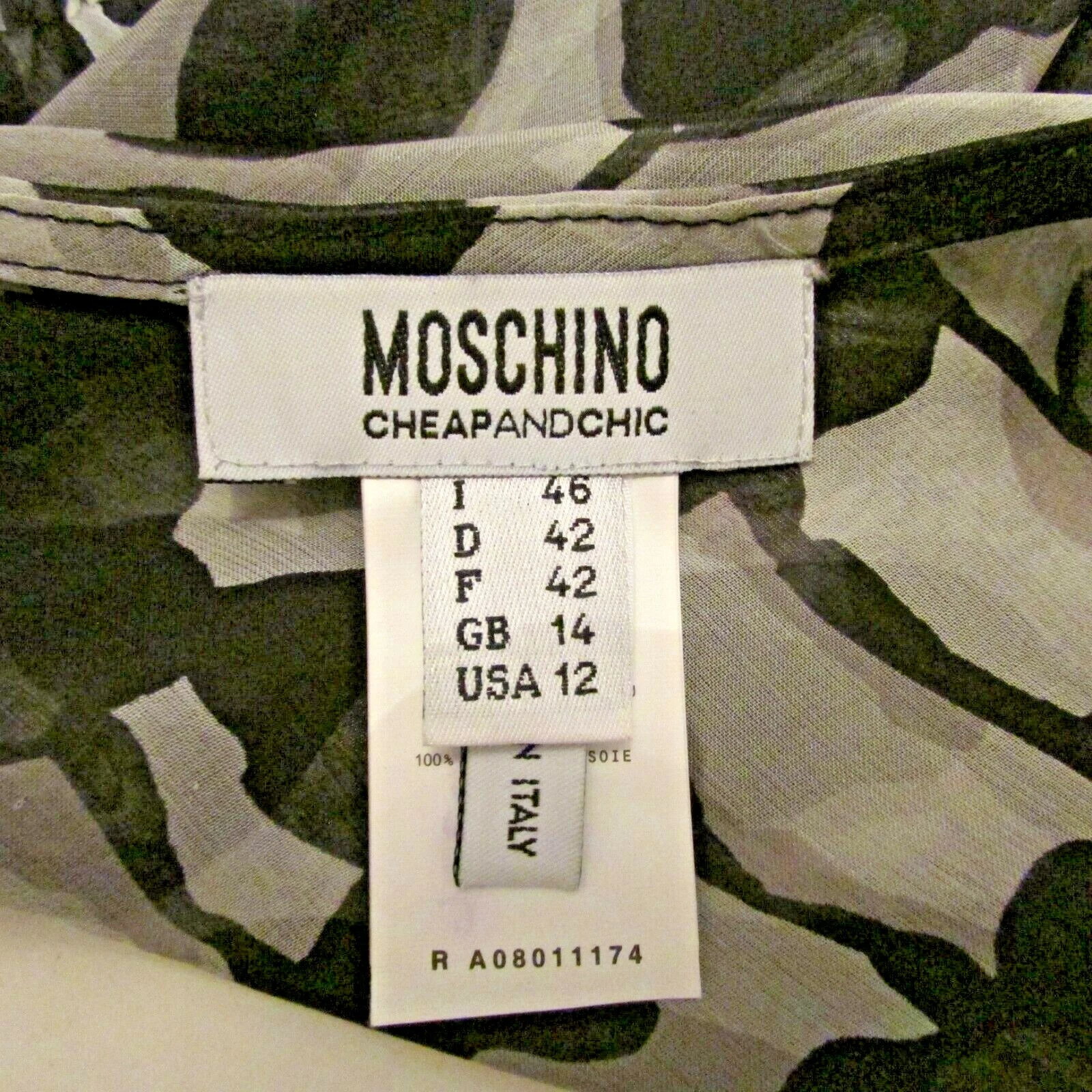 Camicetta drappeggiata seta stampa animalier Moschino economica e chic nuova con etichetta 12 made in Italy