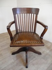 Antik USA Schreibtischstuhl Drehstuhl  Bürostuhl Eiche Wipp Mechanik um 1900