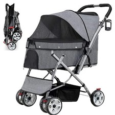 Dog Stroller Pet Stroller for Small or Medium Dogs Cats Zipper Less Canopy