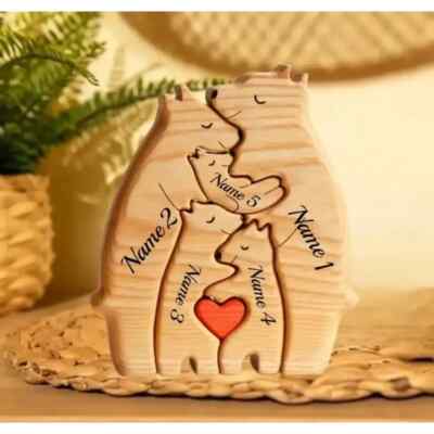 Bärenfamilie Holzkunst-Puzzle mit Herz liebevoll dekorativ Geburtstagsgeschenk