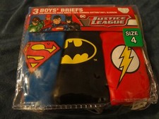 DC Justice League 3 Boys' Briefs-Size 4-Superman, Batman-New In Package