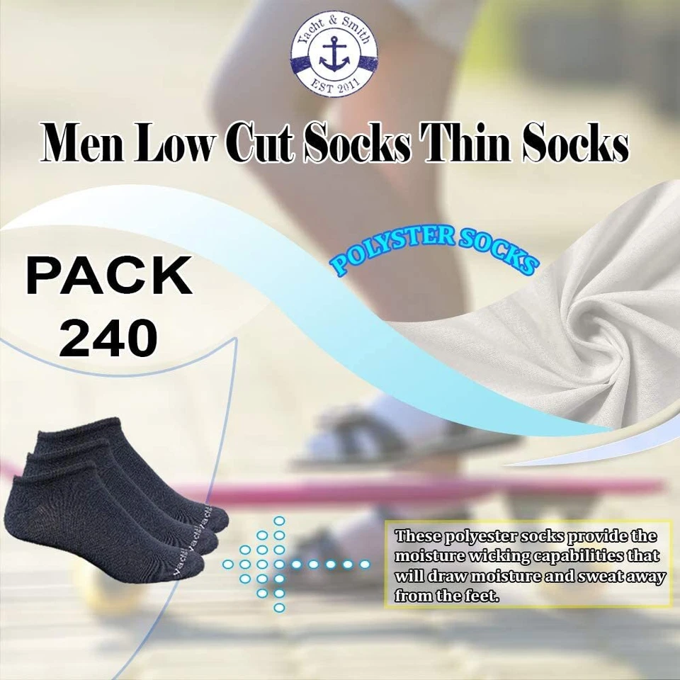 240 Pair Yacht & Smith Low Cut Socks Thin Comfortable Lightweight Sport Socks Foto 2 de 4
