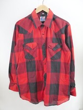 Vintage Miller Western Wear Red Pearl Snap Buttons Shirt Mens 17 34 Made USA