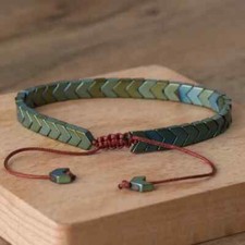 Unisex Men's adjustable Bracelet Green Black Silver Arrow Natural Stone Hematite