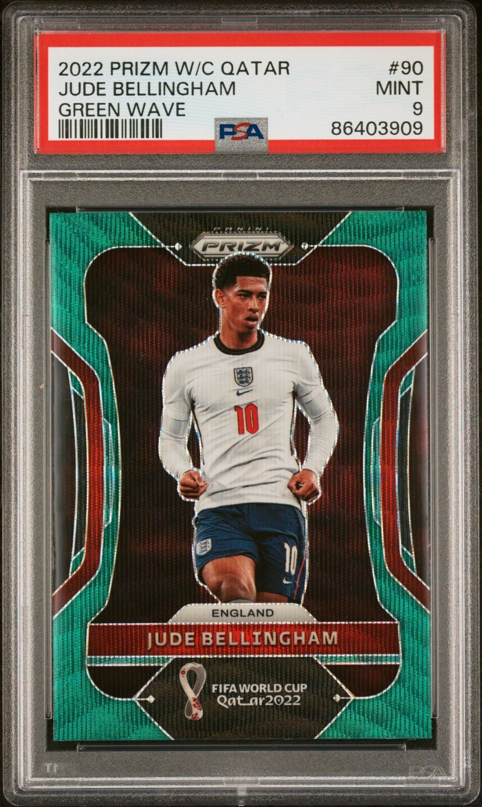 2022 Prizm W/C Qatar Jude Bellingham Green Wave #90 PSA 9