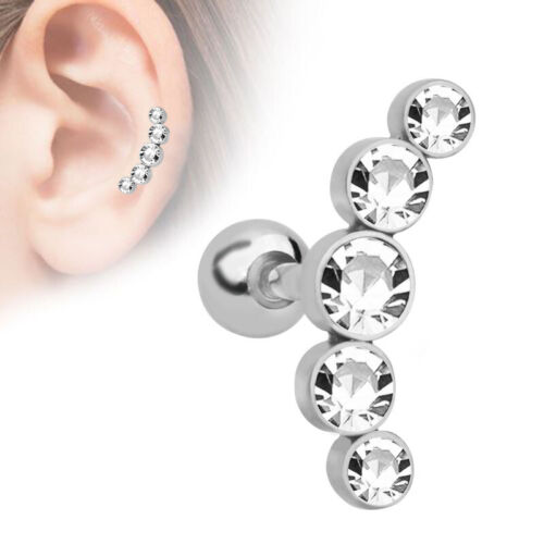 Crystal CZ Gems Tragus Bars Cartilage Piercing Bar Upper Ear Helix Stud Earring - Picture 1 of 14