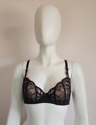 Dita Von Teese Ladies Diva Black Nude Underwire Bra Size 12B 34B V58893 Cut Tag