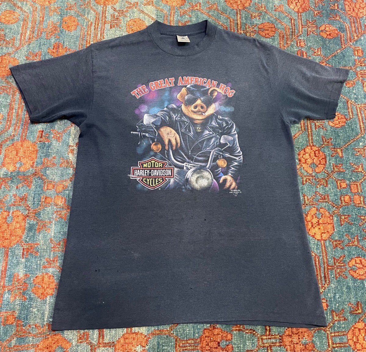 Vintage 1991 Harley Davidson The Great American Hog T shirt size