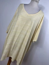 Catherines 4X Shirt Top Yellow V Neck Short Sleeve Long Tunic Stretch Woman B1