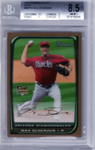 2008 Bowman Draft Gold MAX SCHERZER BDP33 RC BGS 8.5