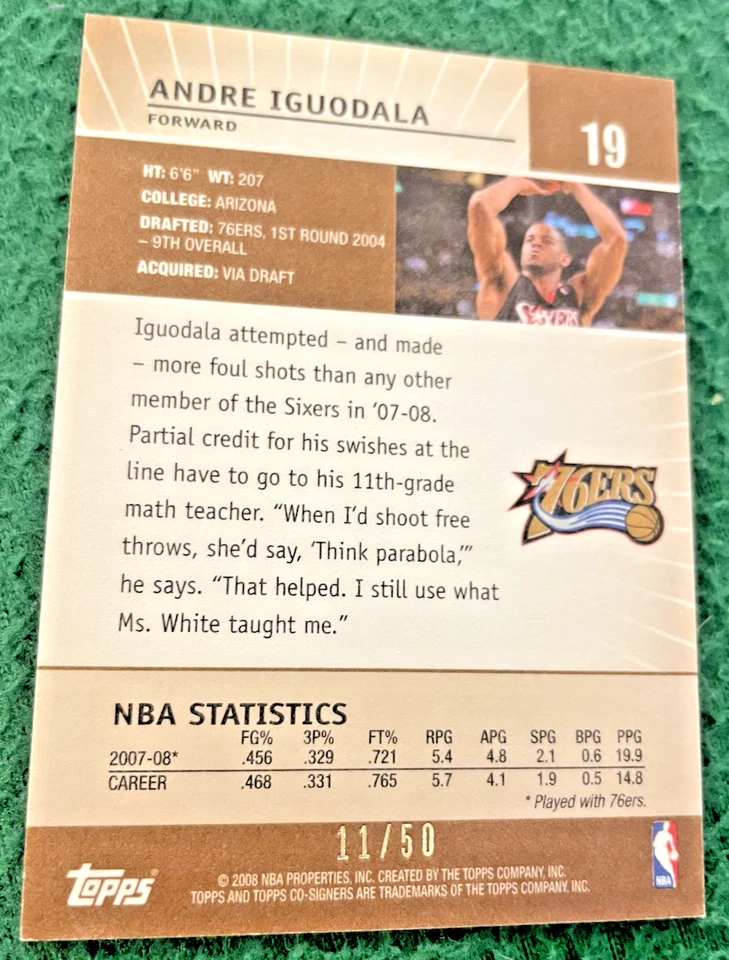 NBA 2008-09 Topps Co-Signers Andre Iguodala #19 Hyper Bronze Refractor /50 - Image 2 of 2