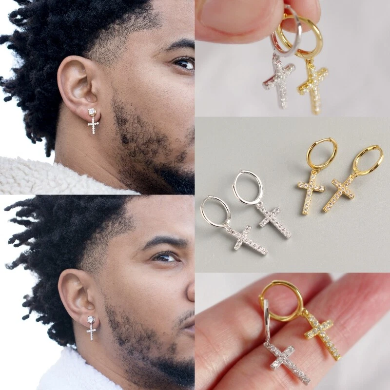 925 Silver Gold Small Cross Drop Dangle Earrings for Men Women Party Jewelry