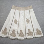 Studio JPR Linen Blend Skirt Womens 8 Beige Ivory A Line Short Cutwork Lace