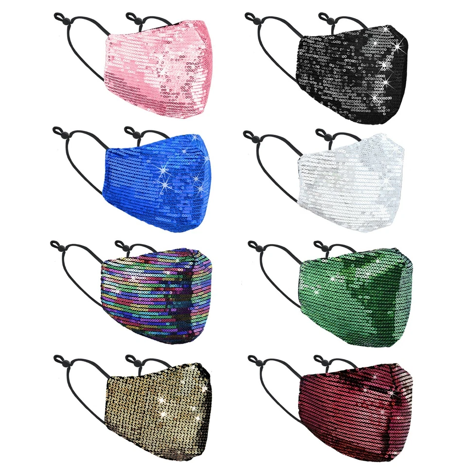 Máscara facial brillante con lentejuelas para mujer lavable reutilizable envío gratuito Foto 2 de 4