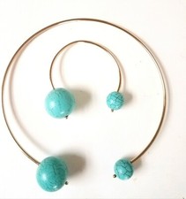 New Turquoise Jeweled Faux Stone Choker  Bracelet Set  Bonus Chokers