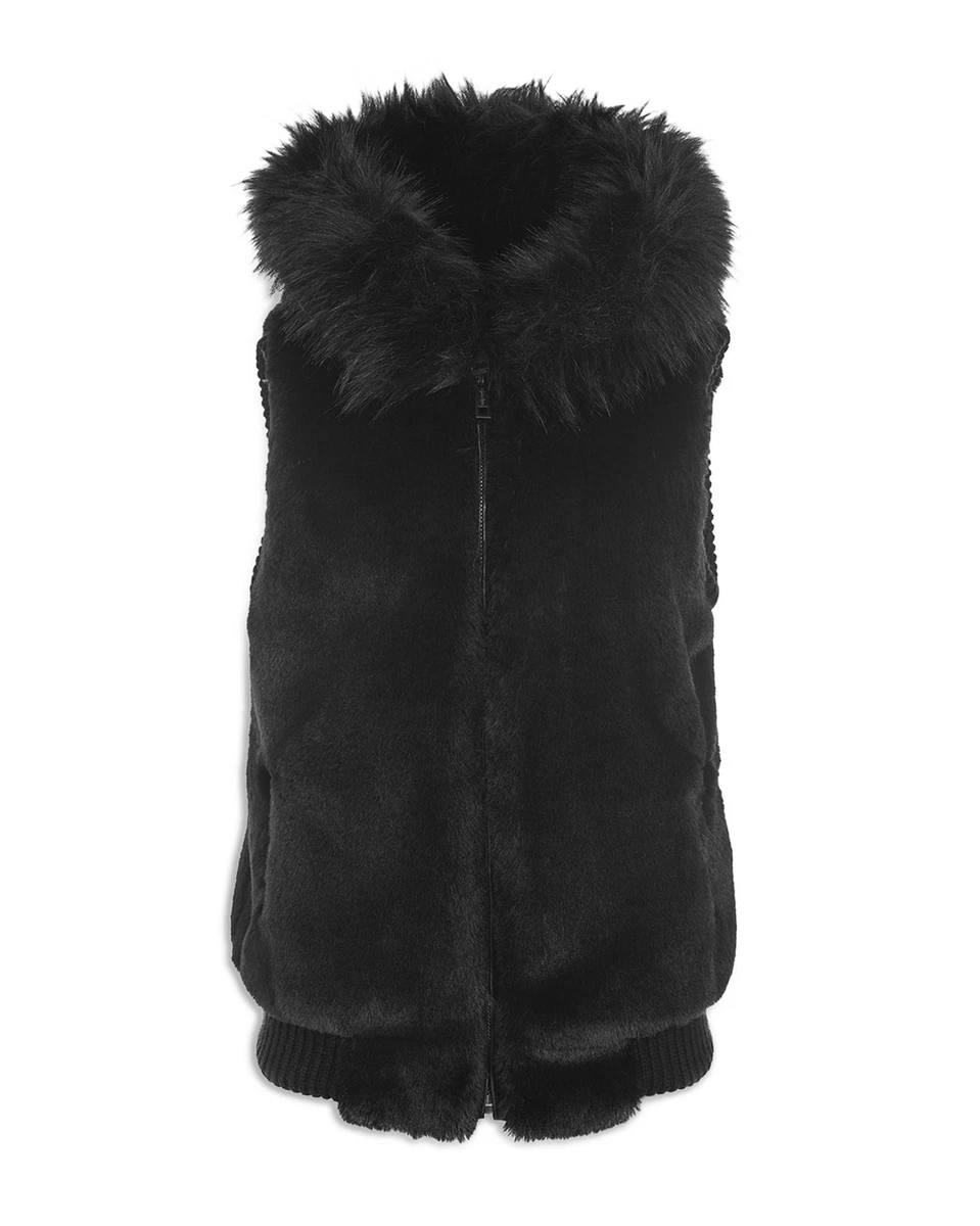 Jocelyn Hooded Women s Faux Fur Bomber Vest Black M