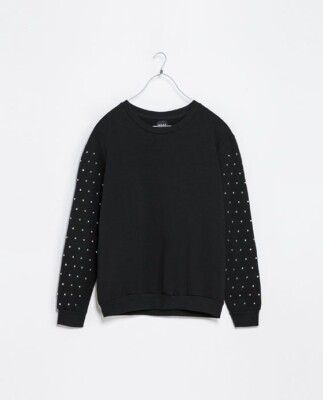 Mens Zara 2013 Beat Collection Black Studded Sweatshirt Hoodie
