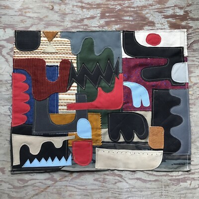 Mixed Fabric Collage Wall Art Abstract Geometric OOAK 19'' x 15.5''