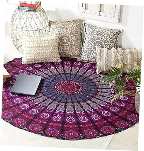 Round Beach Tapestry Mandala Throw/Boho Hippie Beach ROUND 70 INCHES Purple