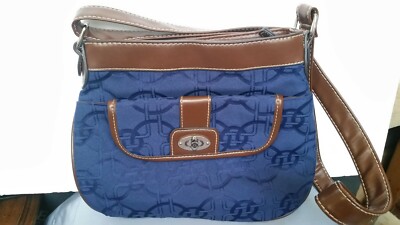 TREVISO Crossbody Bag Blue Fabric Faux Leather Accents TREVISO Crossbody Bag Blue Fabric Faux Leather Accents
