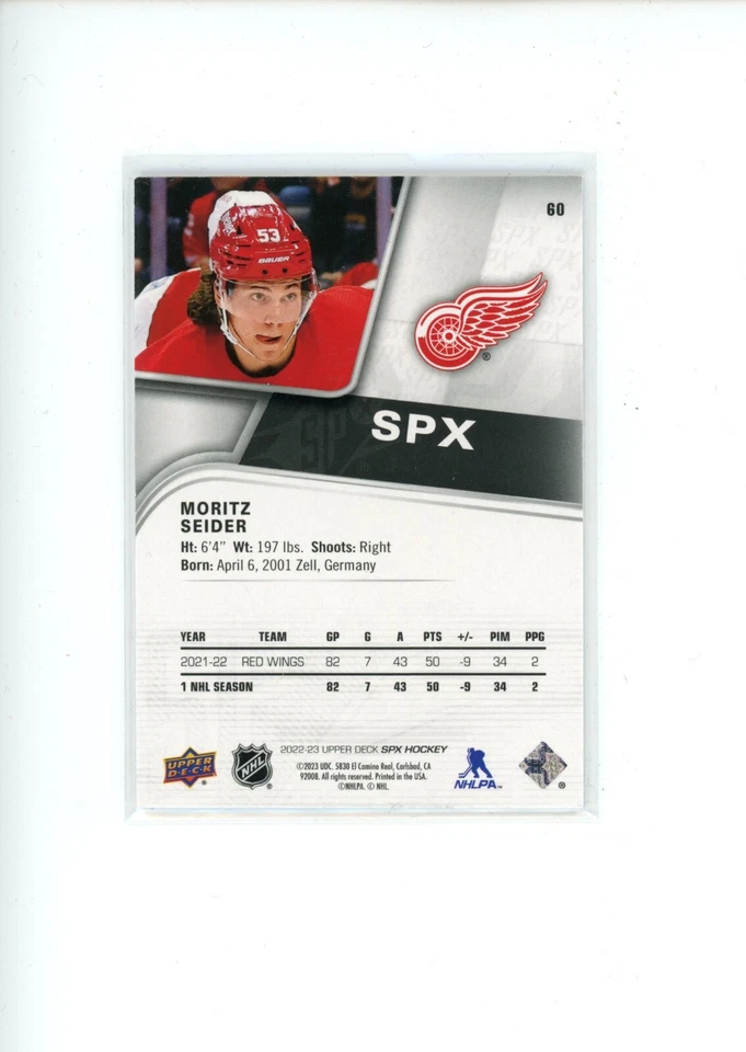 2022-23 UD SPx Moritz Seider #60 Detroit Redwings 68/299 - Image 2 of 2