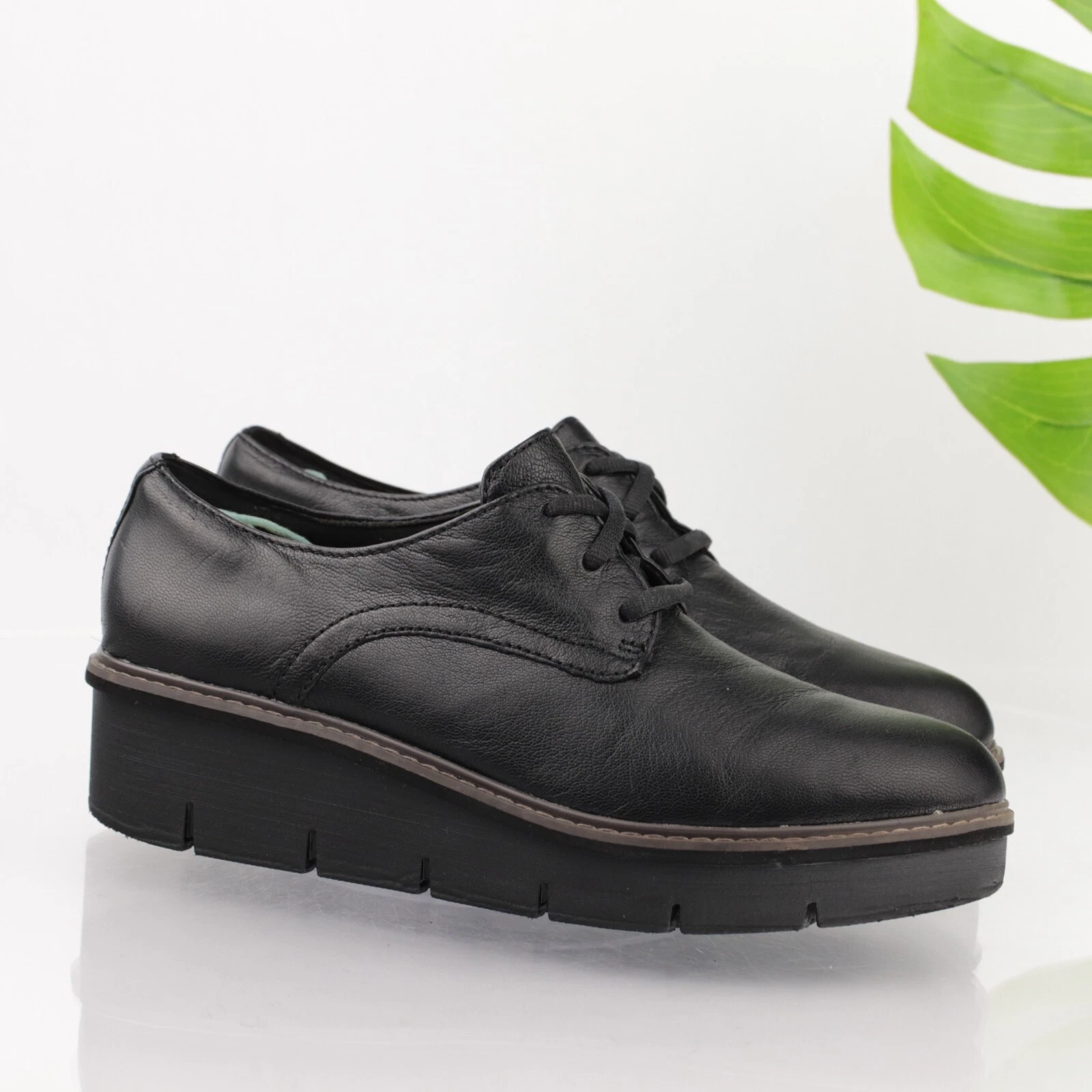 Scarpa Clarks donna Sharon Rae Oxford taglia 9 5 nera stringata zeppa plateau comoda