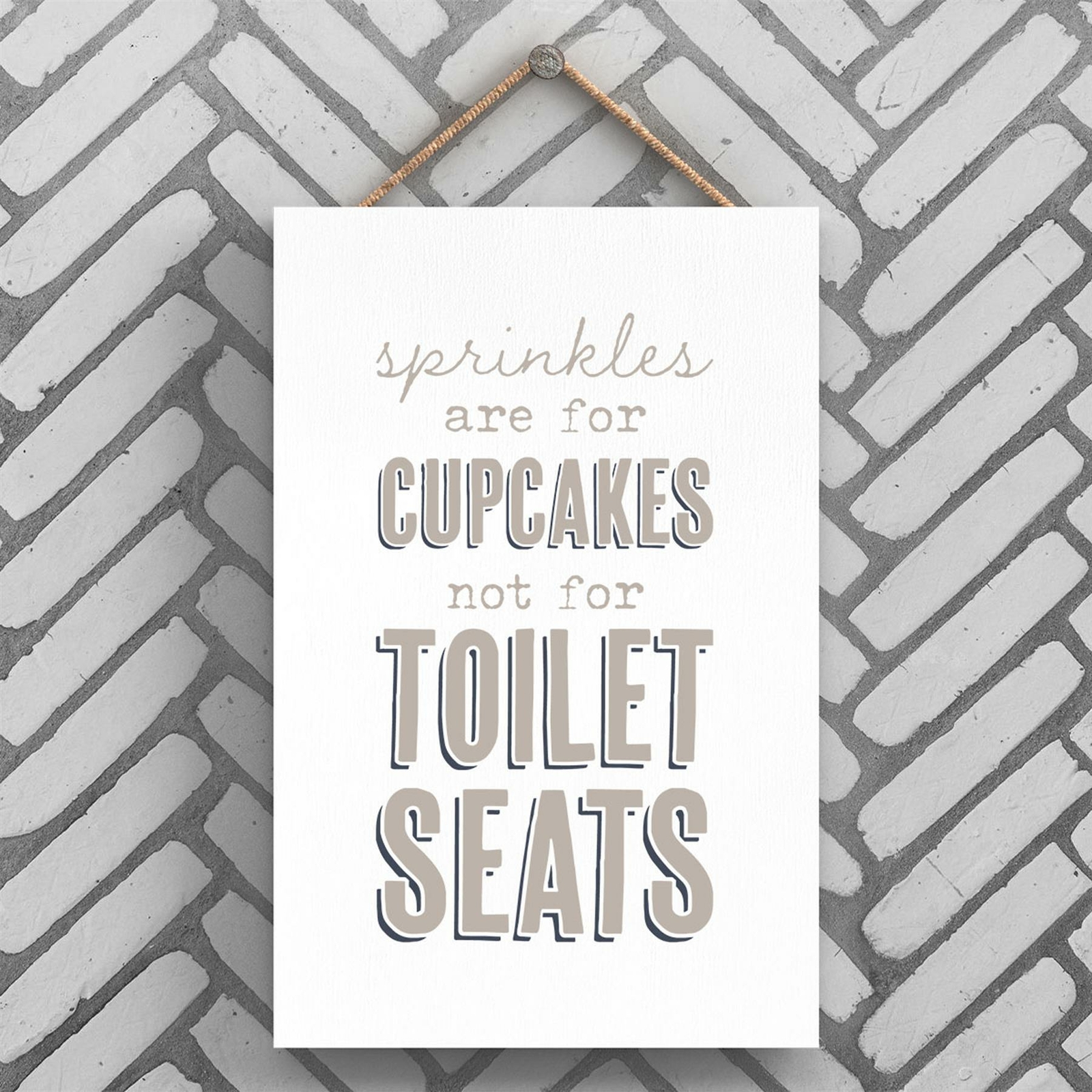 SPRINKLES FOR CUPCAKES MODERN GREY TYPOGRAPHY HOME HUMOUR WOODEN HANGING PLAQUE