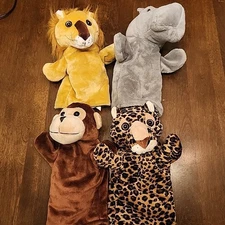 Family Theater Hand Puppet Lot Restoration Hardware Hippo Lion Monkey Leopard 