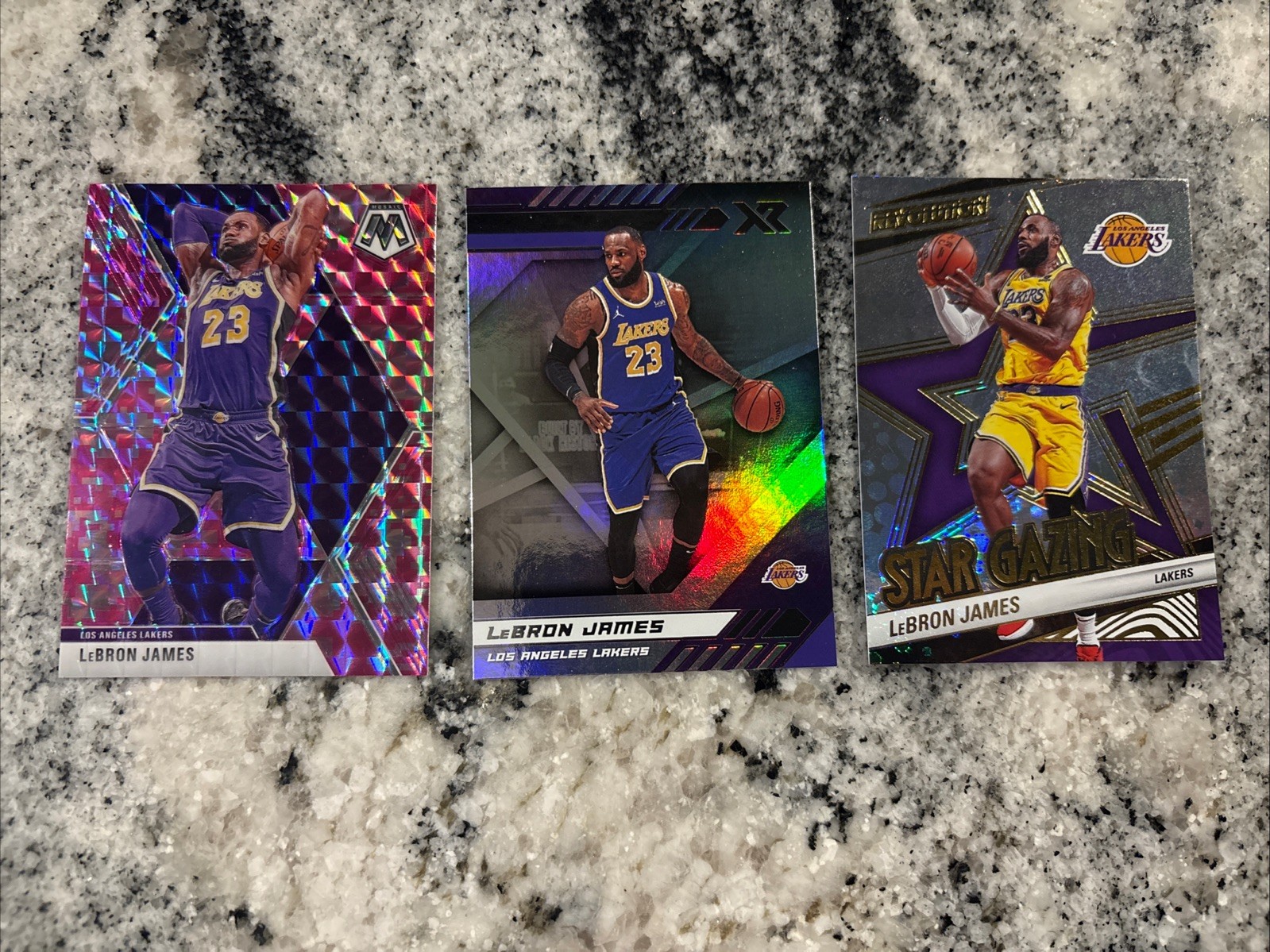 LeBron James 2019/20 Mosaic Pink Camo Prizm & 20/21 Xr Card & 24/25 Revolution 